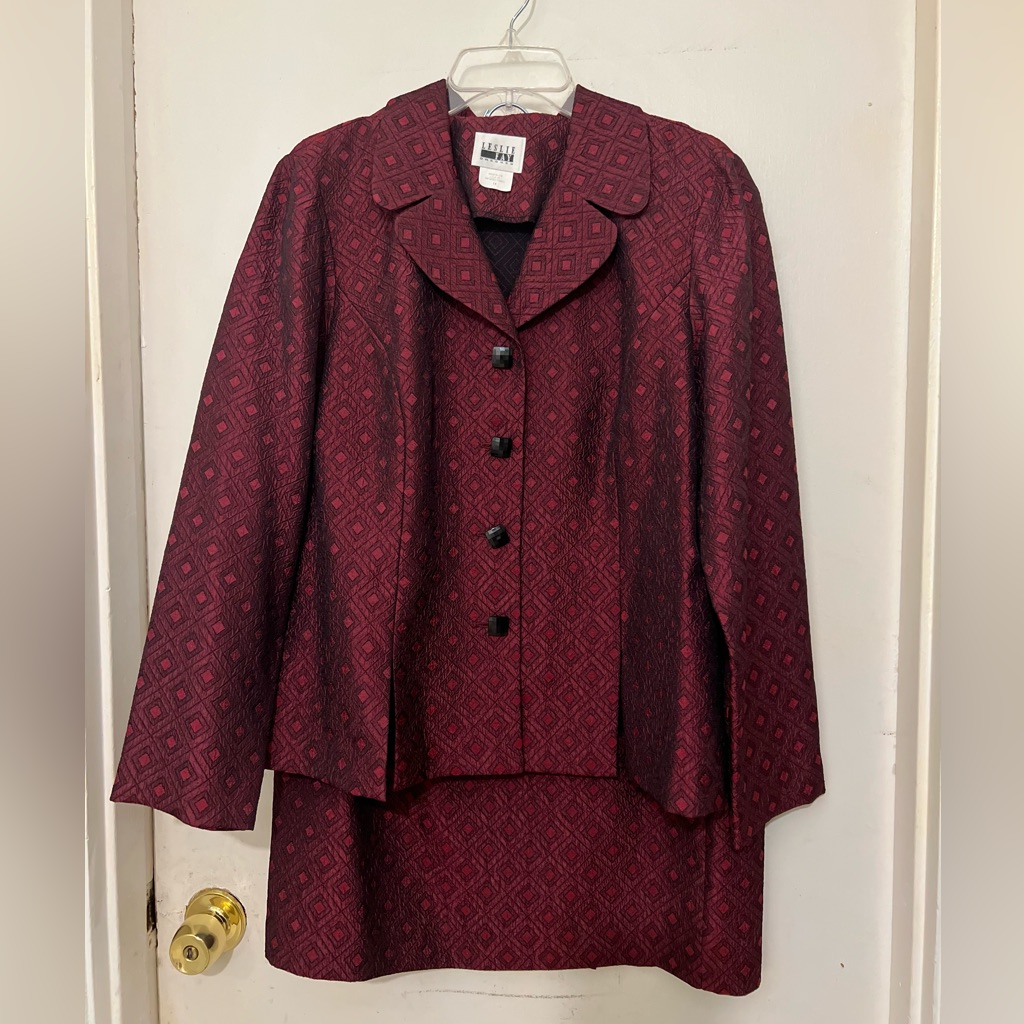 Elegant Burgundy Blazer And Skirt Set